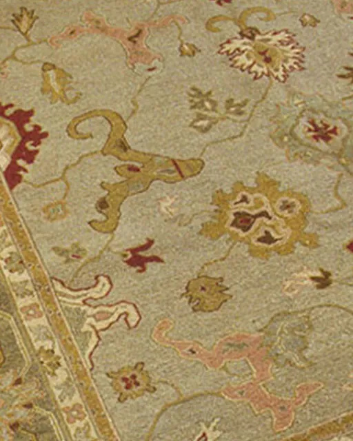 Sage green oriental rug with floral pattern after cleaning